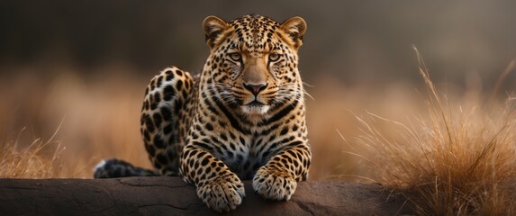 Leopard with Intense Gaze Resting on a Rock