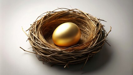 A delicate bird's nest cradles a golden egg, symbolizing a secure reserve for unexpected expenses, sheltered from the whirlwind of life.