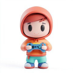 Fototapeta premium Kawaii Clay Boy Gamer Icon: 3D Blender Model with Colorful Hoodie