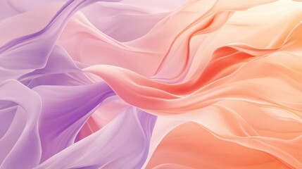 Obraz premium Abstract flowing waves in vibrant purple and peach shades creating an ethereal, light atmosphere.