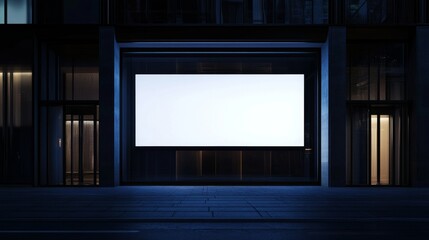 Nighttime mockup of a billboard on a modern building facade.