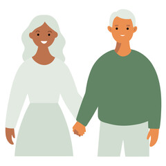 Obraz premium Elderly Couple Holding Hands, Simple Illustration of Love and Companionship