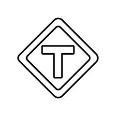 T intersection road sign icon, line vector isolated on white background. trendy and modern design