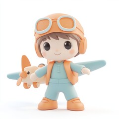 Kawaii Clay Boy Pilot with Toy Plane - 3D Icon in Blender