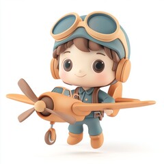 Fototapeta premium Kawaii Pilot Boy: Adorable Clay 3D Icon - Blender Render, Isolated White Background