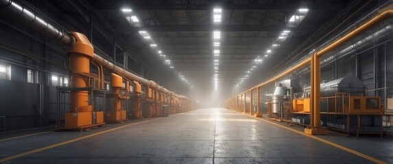 Obraz premium Industrial Factory Interior with Machinery and Piping