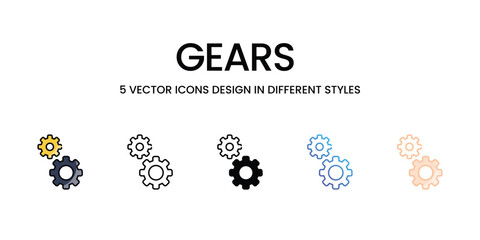 Gears  icons set five different style vector stock illustration