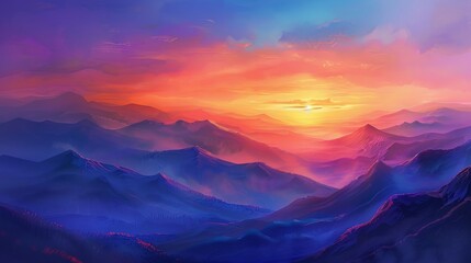 Obraz premium The ambient glow of the sunset over the mountains created a breathtaking and serene scene.