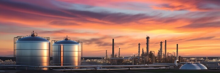 Fototapeta premium A large industrial plant with many tanks and a large truck