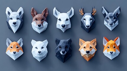 Fototapeta premium Geometric animal heads wall art, featuring modern 3D illustration techniques, perfect for adding a contemporary touch to any space.