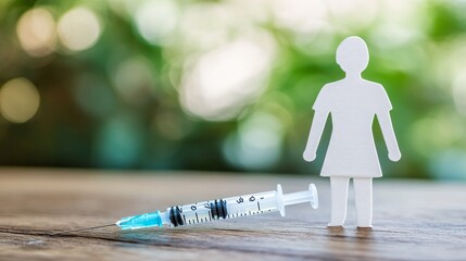 A paper cutout of a healthcare worker administering a vaccine symbolizing the importance of immunization and preventive care in healthcare Stock Photo with copy space