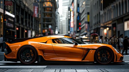 Orange Sports Car Parked on a City Street