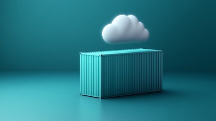 Creative visual of a shipping container with a cloud over it, symbolizing cloud computing, storage, and modern technology solutions.