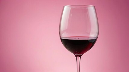 Close-up of a glass of red wine against a pink background. The elegant composition highlights the sophistication and allure of wine. 