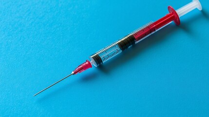 Fototapeta premium A paper cut craft of a syringe and vial representing the administration of vaccines and the importance of immunization in healthcare Stock Photo with copy space