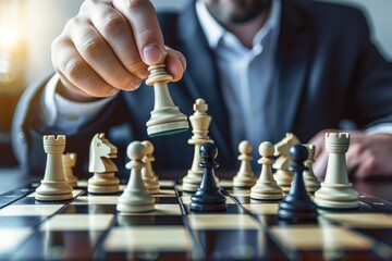 A man is playing chess with a white king and a black pawn