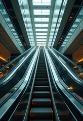Obraz premium Clean and contemporary overhead shot of an escalator, providing a versatile image for a variety of design applications