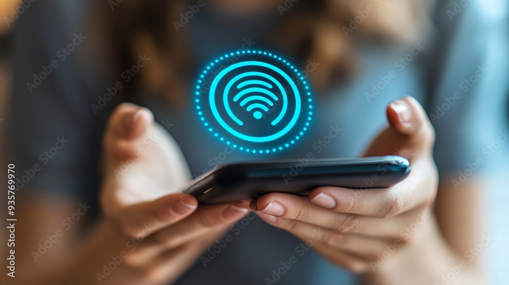 Poster A person with a disability using a voice-activated device to send a message, demonstrating the power of technology in bridging communication gaps Stock Photo with copy space