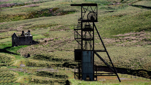 Abandoned coal mine pithead in English Pennine Mountains