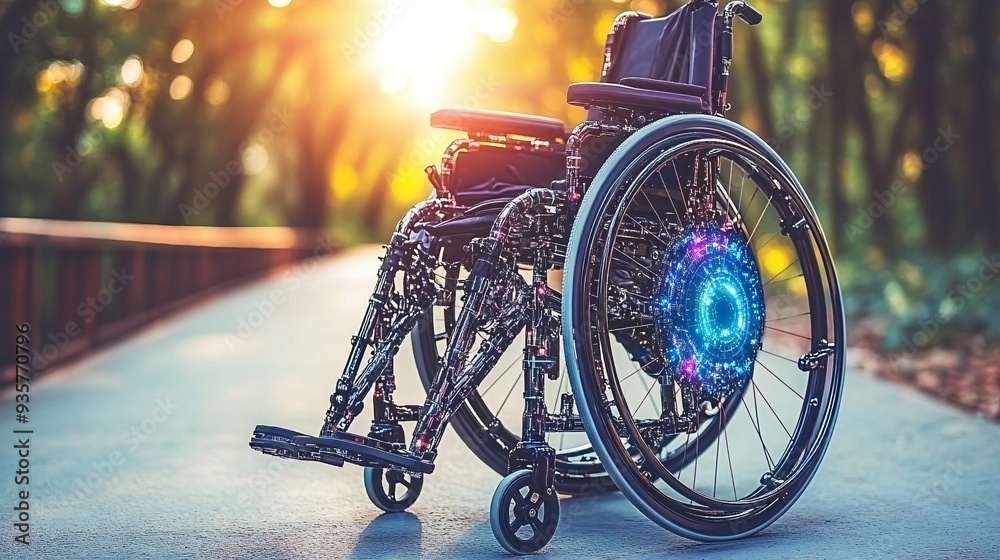 Poster a man in a wheelchair using a smart home device to control his environment, highlighting how technol