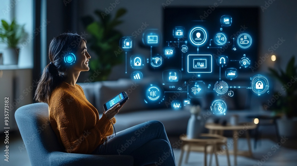 Poster A person with a speech impairment using a communication device to express themselves in a social setting, highlighting the empowering role of assistive technology Stock Photo with copy space