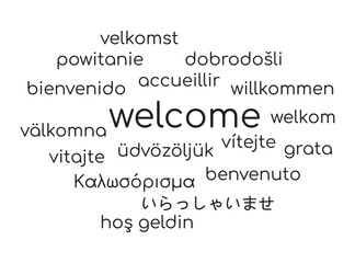Vector abstract word cloud made up of different languages, the dominant word is the English 