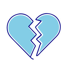 Broken Heart Icon in Light Blue Line Art