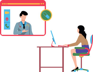 The girl is talking to the doctor online.