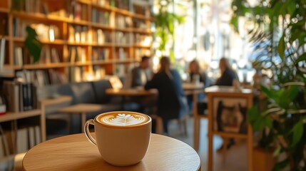 Serene Cafe Ambiance with Latte and Books