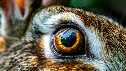 A Close-Up View of a Rabbit's Eye with a Reflection