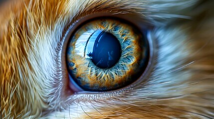 Close-up of a Cat's Blue Eye with Orange Fur