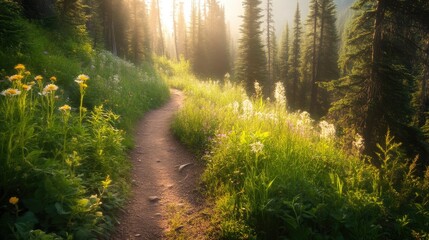 Fototapeta premium Idyllic Forest Pond and Blooming Trees in Spring
