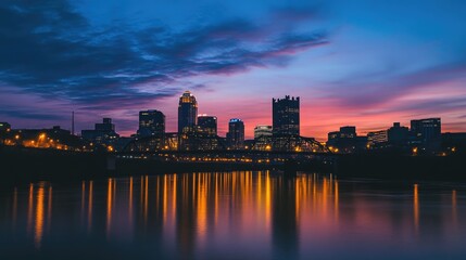 City Skyline at Dusk with Bridge Silhouette