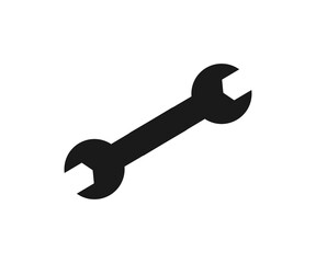 Wrench tool icon. Wrench silhouette shape, black and white  illustration on transparent background PNG.

