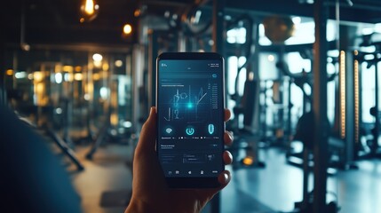 Gym Workout with AI-Driven Fitness App Interface