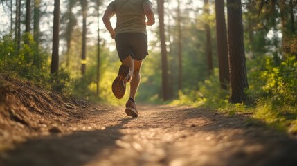 City Park Sunrise with Jogging Man in Foreground