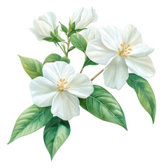 Elegant white flowers with green leaves, perfect for creating a serene and peaceful atmosphere in any design.