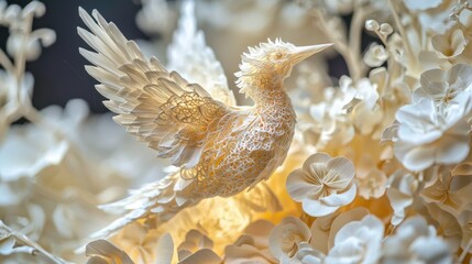 Fototapeta premium Intricate Origami Masterpiece: Close-up of Handcrafted Paper Sculpture with Precision Folds and Patterns