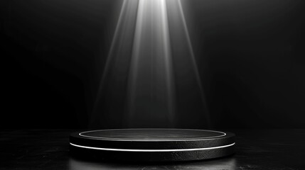 Black Circular Platform with Spotlight and Dark Background