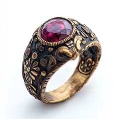Fototapeta premium Medieval Knight Ruby & Bronze Ring - Isolated Design