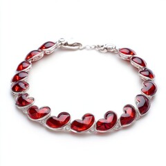 Obraz premium Fiery Love Ruby & Silver Bracelet: Elegant Jewelry Design on White Background