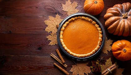 Pumpkin pie set on a wooden table
