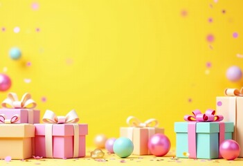 Festive and Joyful Illustration of Gift Boxes and Confetti - Perfect for Holiday Marketing Materials