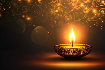 traditional and elegant happy dhanteras greeting banner with glowing diya, generative ai