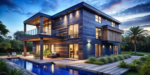 Obraz premium EcoChic Urban Oasis Midnight Blue Reclaimed Wood Luxury Mansion