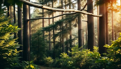 Fototapeta premium Forest mural wallpaper design art, ai