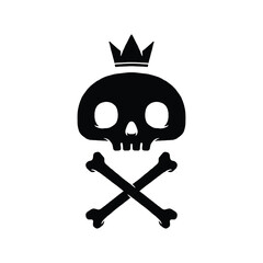 Cute skull and crossbones logo Illustration. Simple skull with crown logo emblem vector. Isolated on white background.