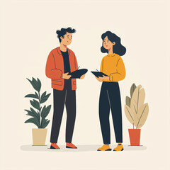 cartoon style, two people talking, one is a life coaching helping the other person with a problem. Make in the style of an engaging instagram post