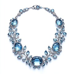 Obraz premium Oceanic Bliss: Aquamarine and Silver Necklace Design on White Background