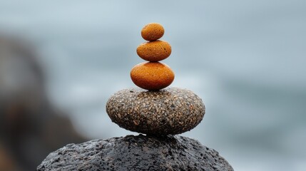 Tranquil Zen Rock Balancing Meditation by the Ocean